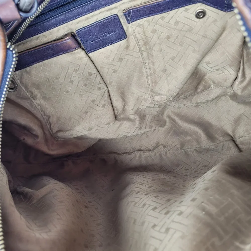 SOLD: Cole Haan Genevieve Leather Weave Satchel Tote Hobo Purse Blue Bag Luxury - Picture 4 of 16